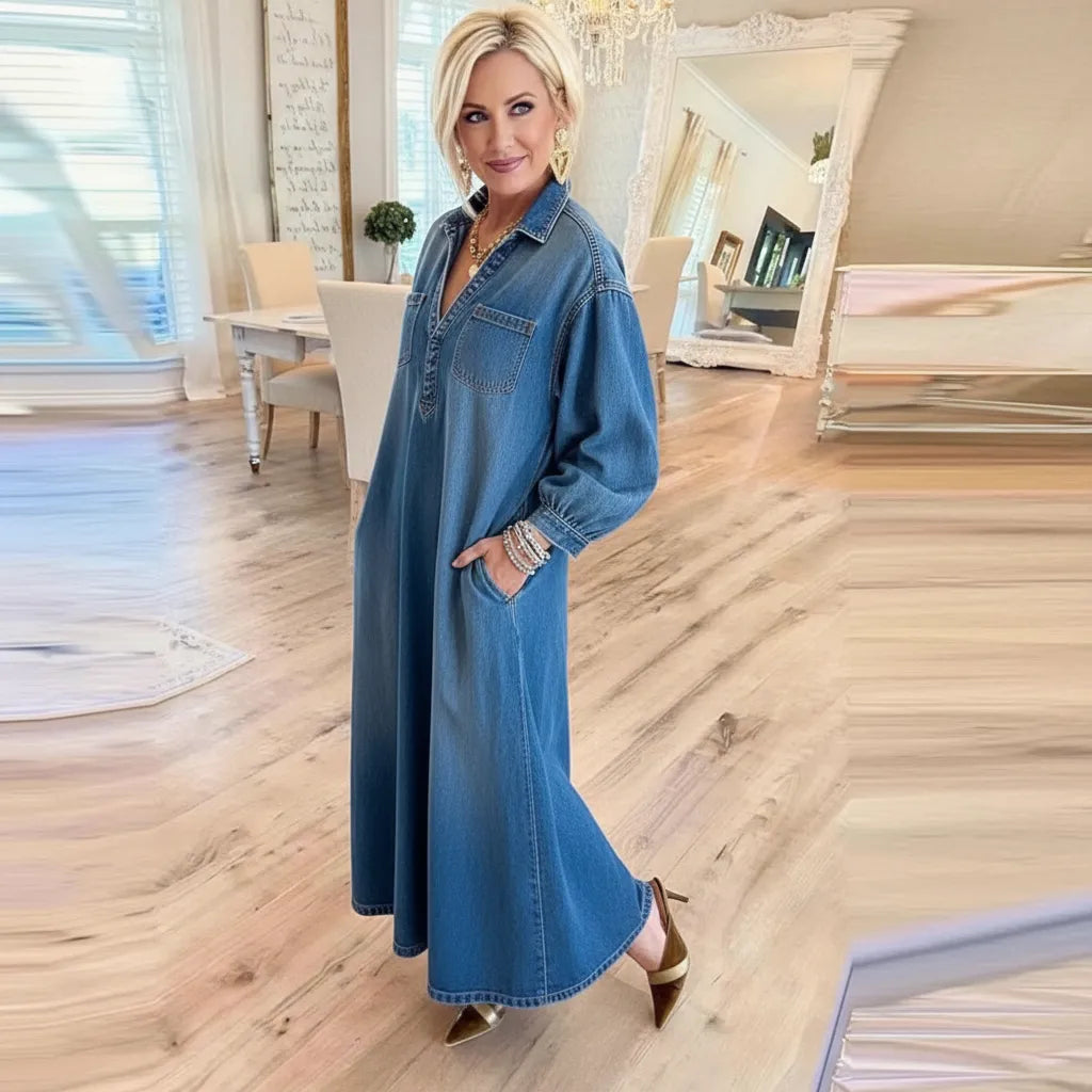 Long Sleeve Denim Maxi Dress – Amarie Co London