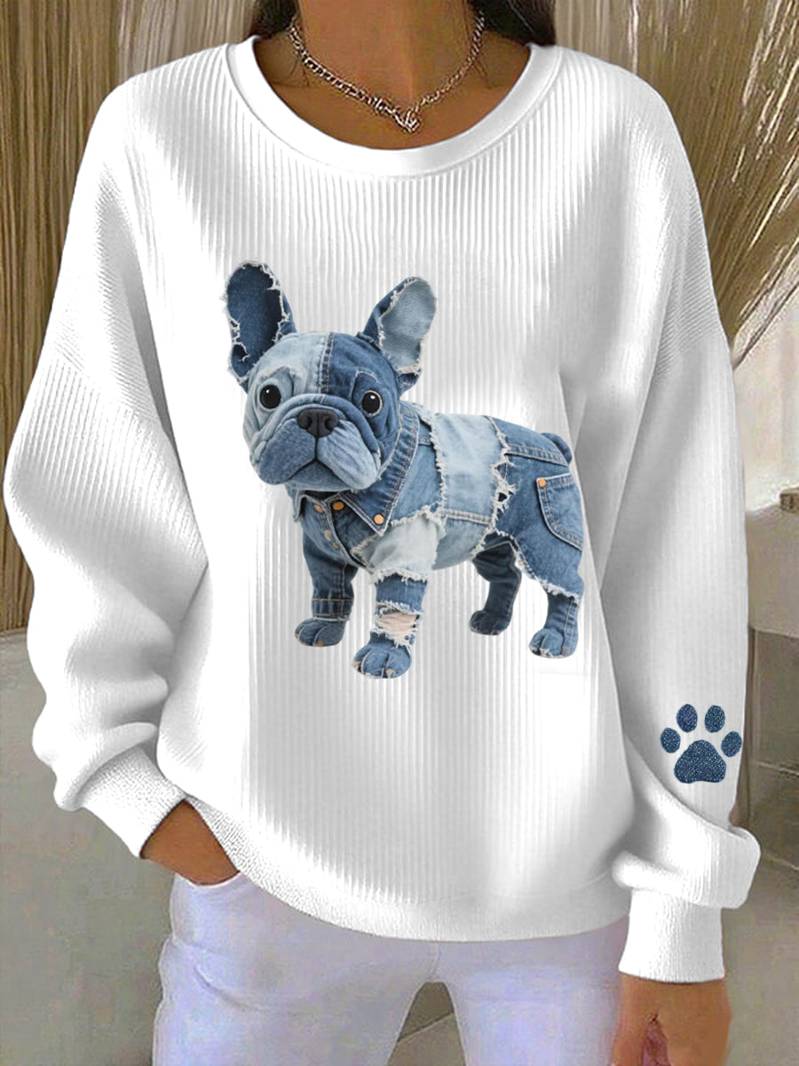 Rosa – Women’s French Bulldog Style Sweatshirt with Artistic Denim Patchwork