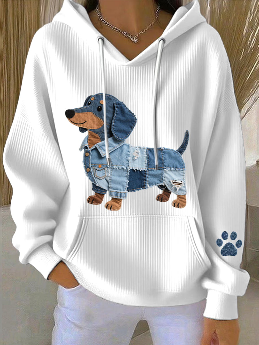 Morena – Women’s Artistic Patchwork Sweatshirt with Dachshund Motif