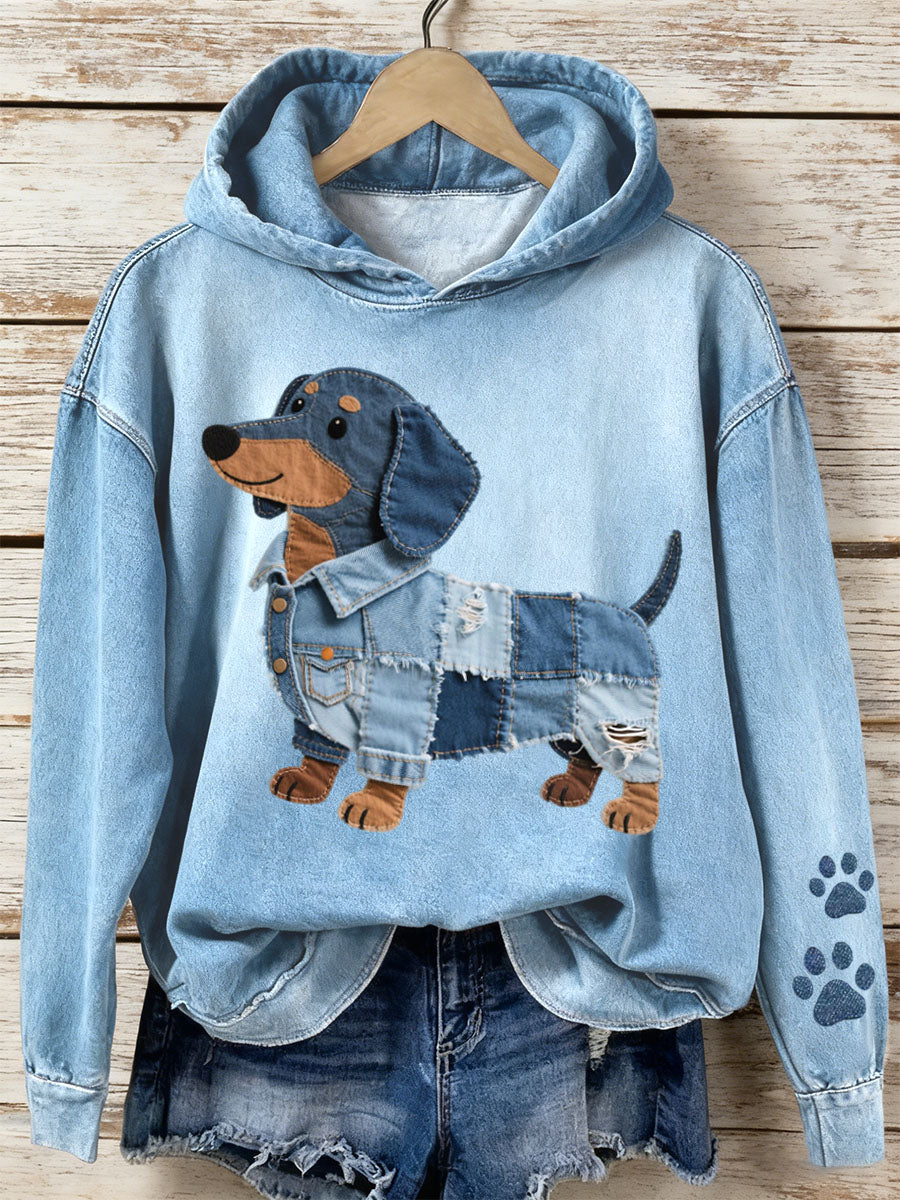 Estrella – Women’s Artistic Patchwork Sweatshirt: Dachshund Edition