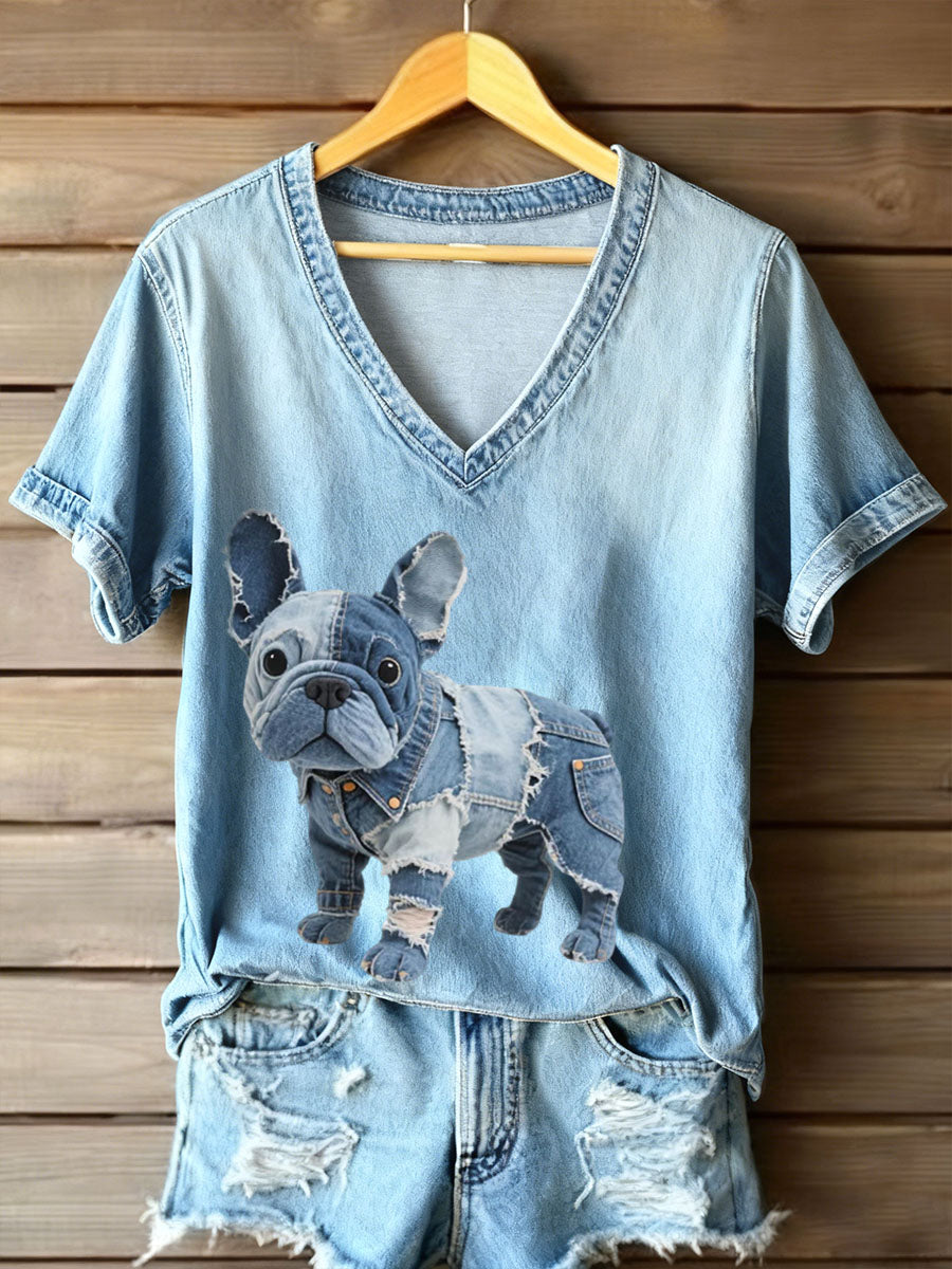 Dulce – Women’s Artistic V-Neck T-Shirt: French Bulldog Style