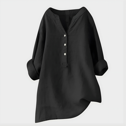 Veronique™ Elegant Cotton-Linen V-Neck Blouse