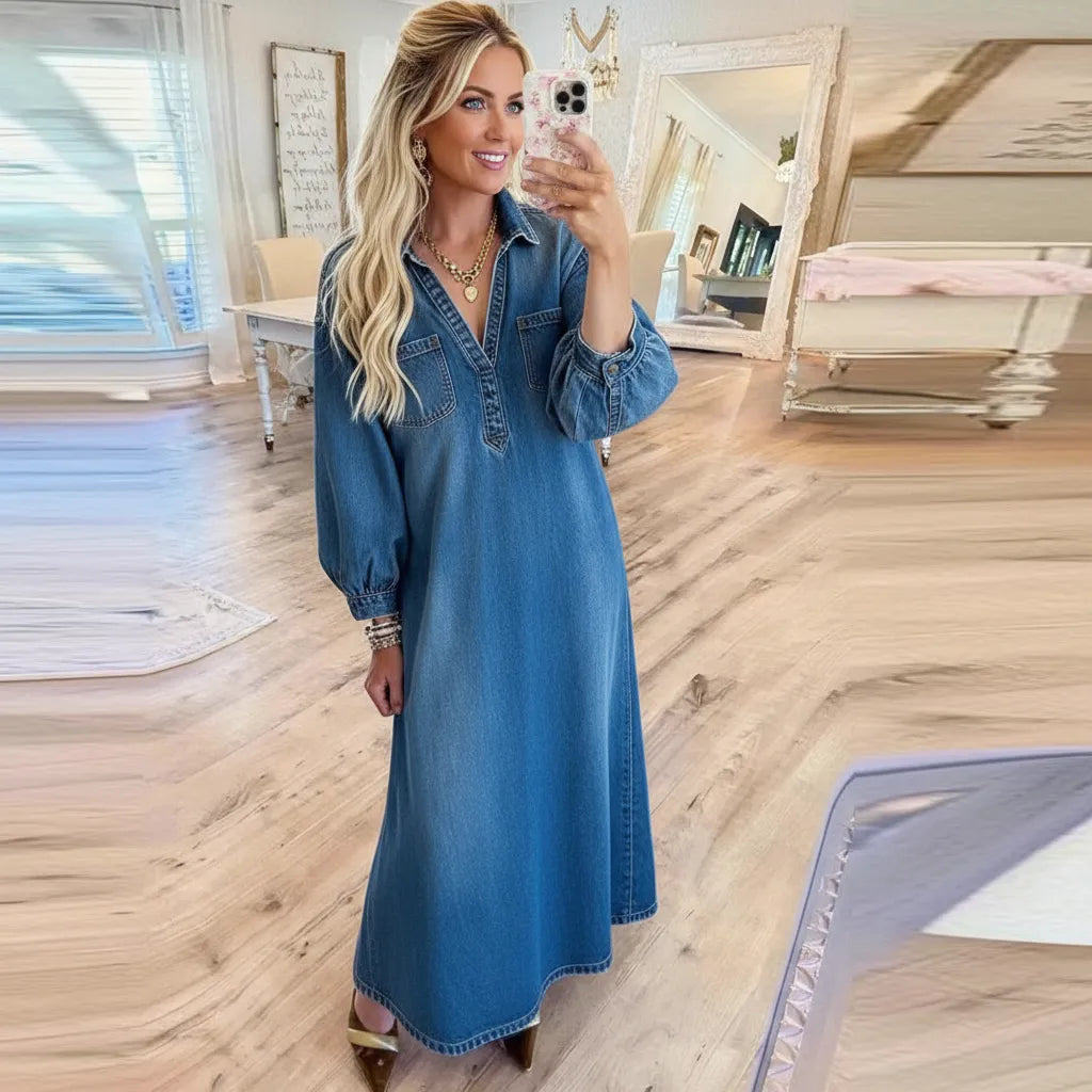 Long Sleeve Denim Maxi Dress Amarie Co London Long Sleeve Denim Maxi Dress Amarie Co London