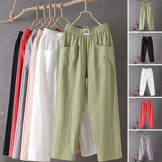 Julie | Casual Cotton Linen Trousers with Elasticated Waist