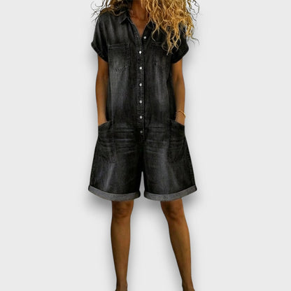 June - Vintage short Cotton Denim-Look Overalls