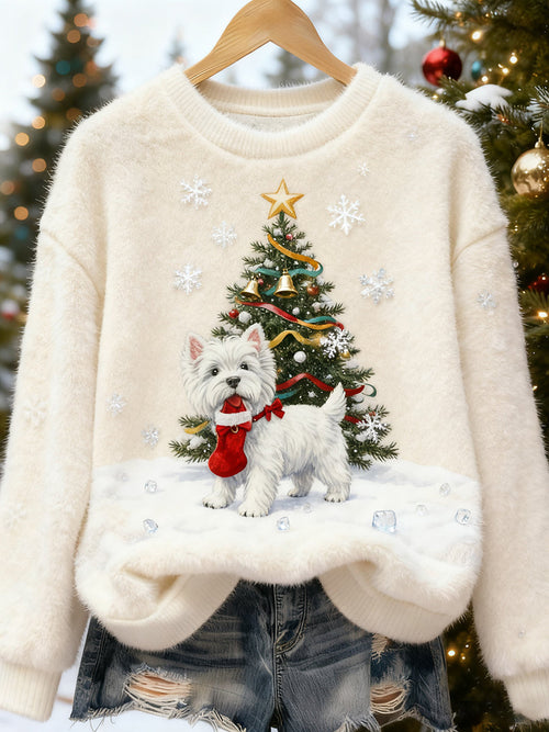 Maya – Women’s Retro Christmas Animal Art Print Casual Flannel Top