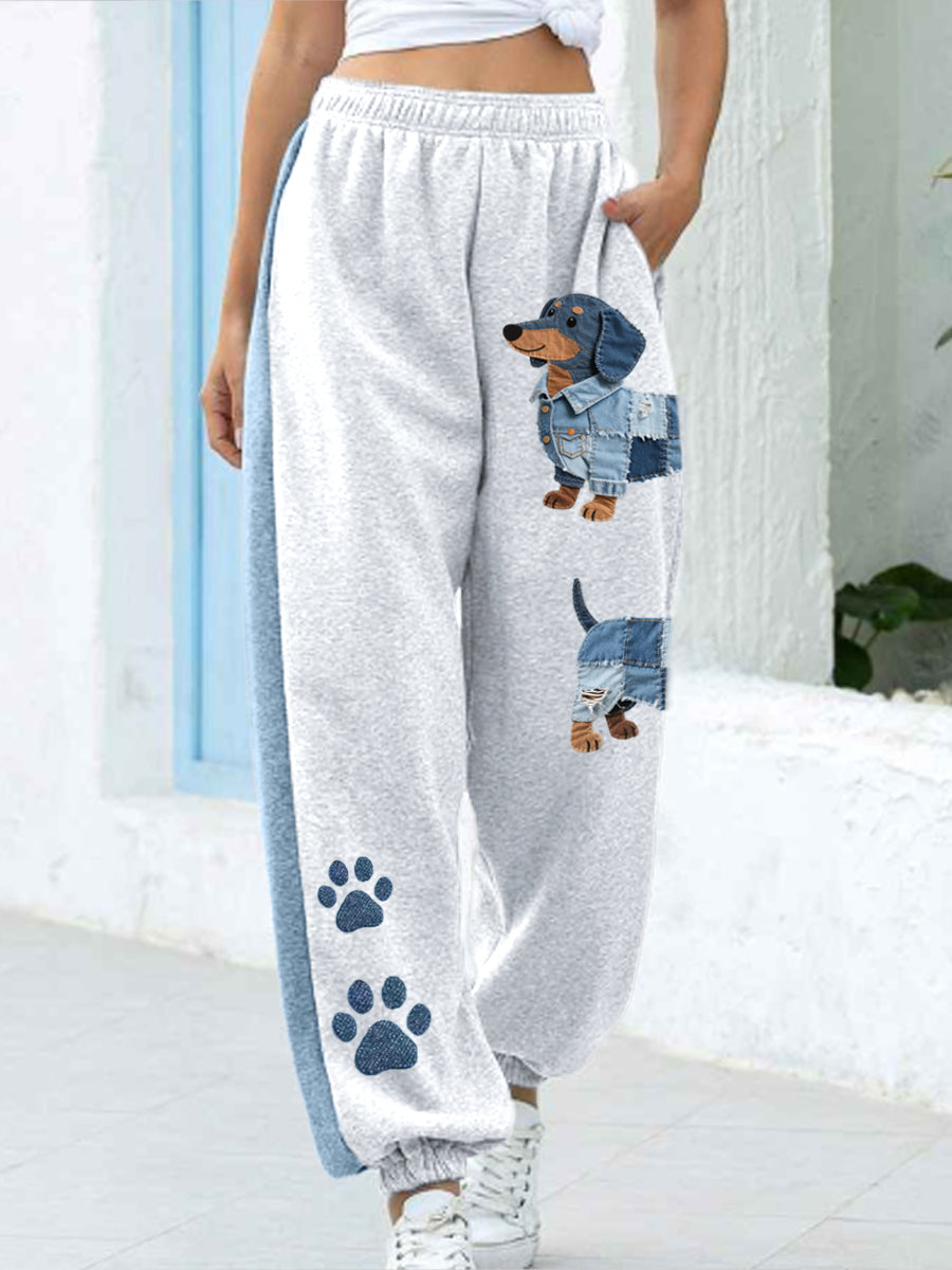 Canela – Women’s Patchwork Joggers with Dachshund Pattern