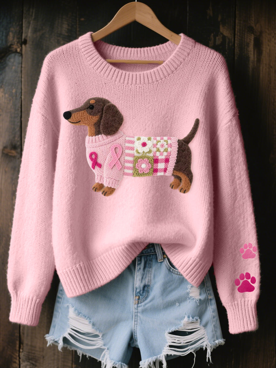 Alba – Women’s Premium Knitted Sweater with Felt Dachshund Motif