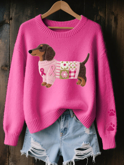 Alba – Women’s Premium Knitted Sweater with Felt Dachshund Motif