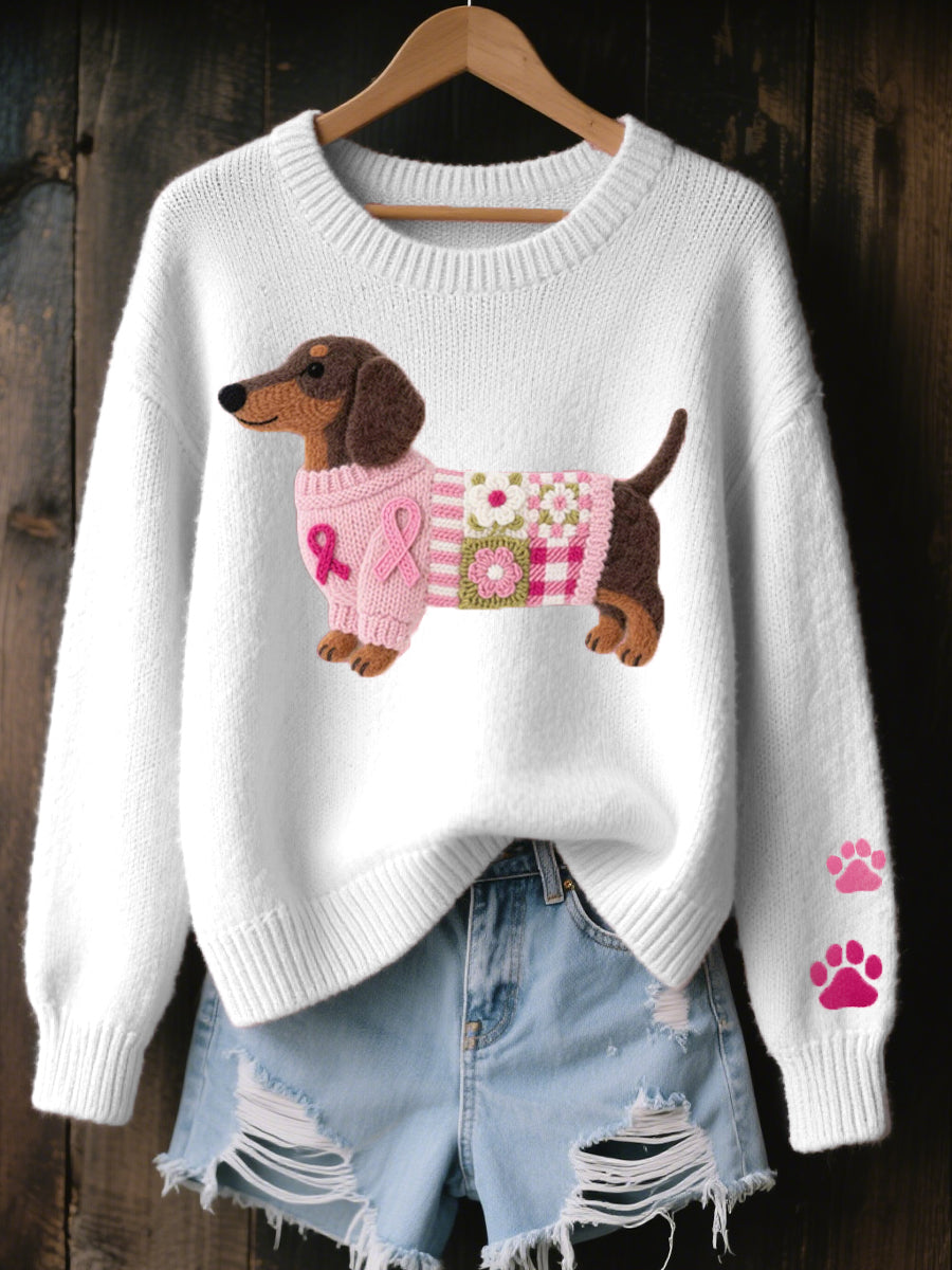 Alba – Women’s Premium Knitted Sweater with Felt Dachshund Motif