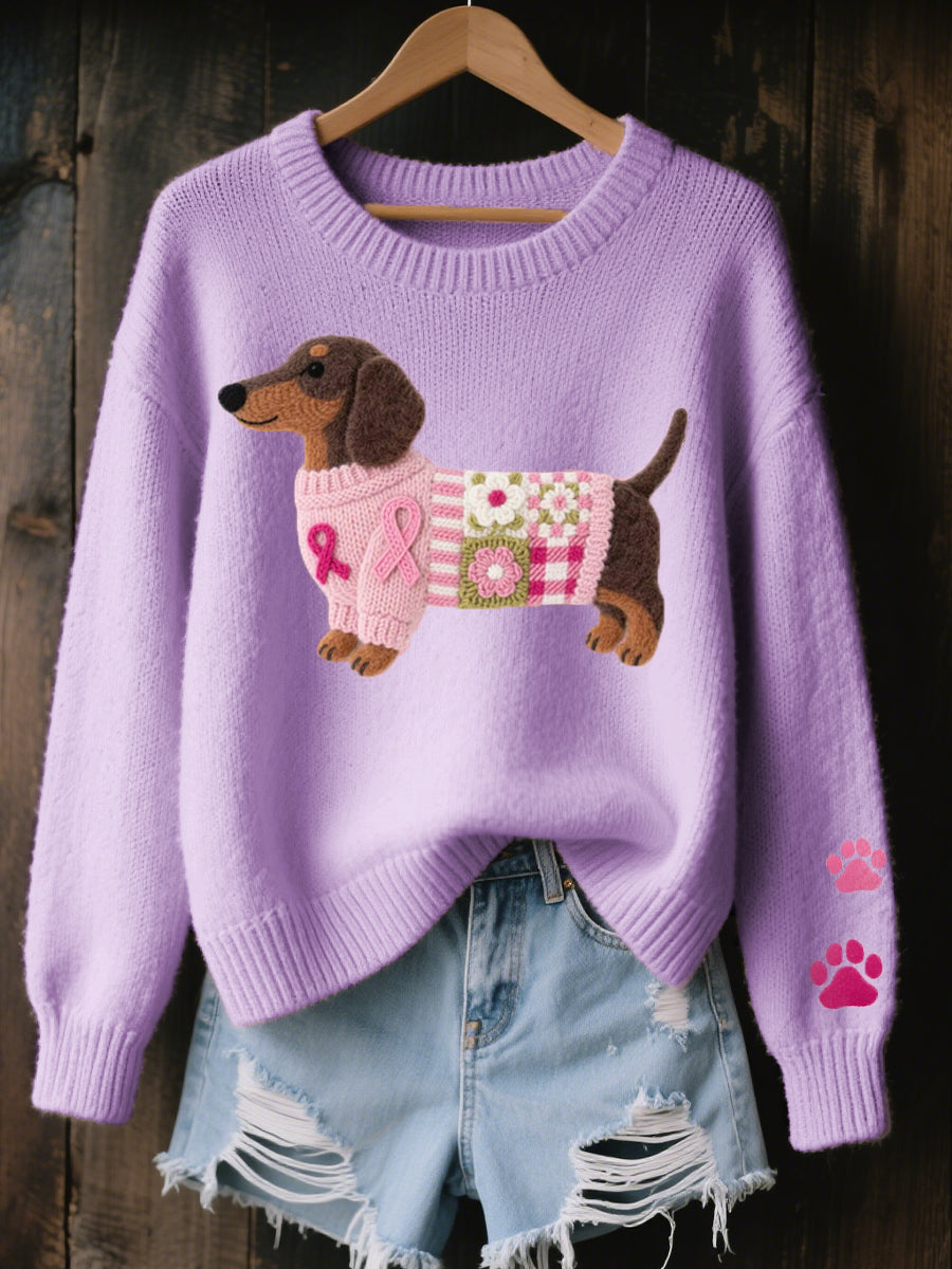 Alba – Women’s Premium Knitted Sweater with Felt Dachshund Motif