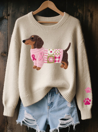 Alba – Women’s Premium Knitted Sweater with Felt Dachshund Motif